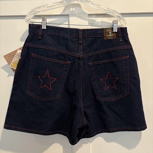 NWT Y2K Second Generation Denim Shorts Women 16 Dark Rhinestone Star Pockets - Picture 10 of 16